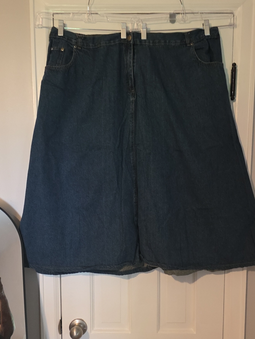 Roaman's Classic Dark Blue Denim A-Line Skirt